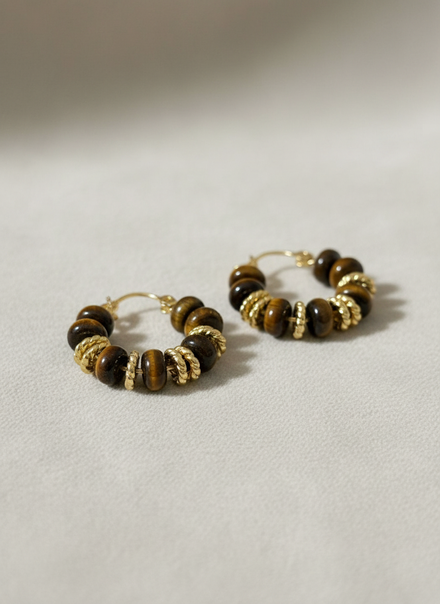 Tiger Eye Ear Hoops